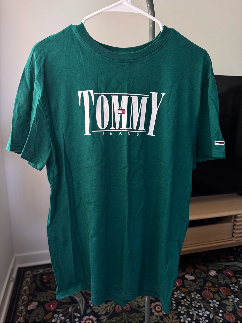 Tommy Hilfiger Dark Green Tee with White and Red Logo Tag